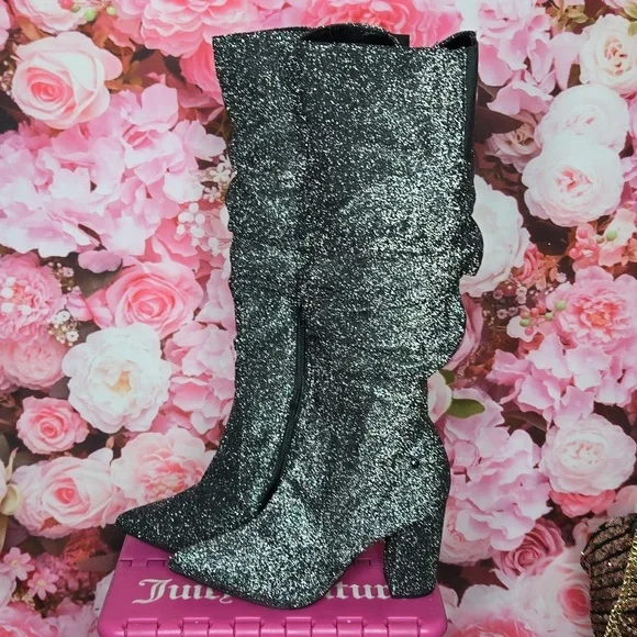 Simply Vera Wang womens tall chunky 3.5" inch heel silver boots like new - Picture 3 of 9